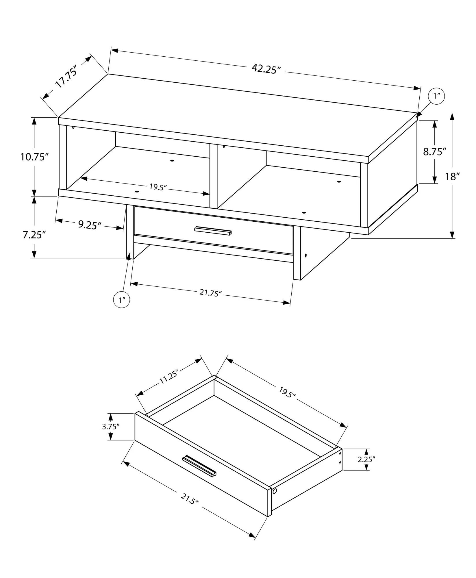 17.75" X 42.25" X 18" Blackgrey Reclaimed Wood Look  Coffee Table By Homeroots