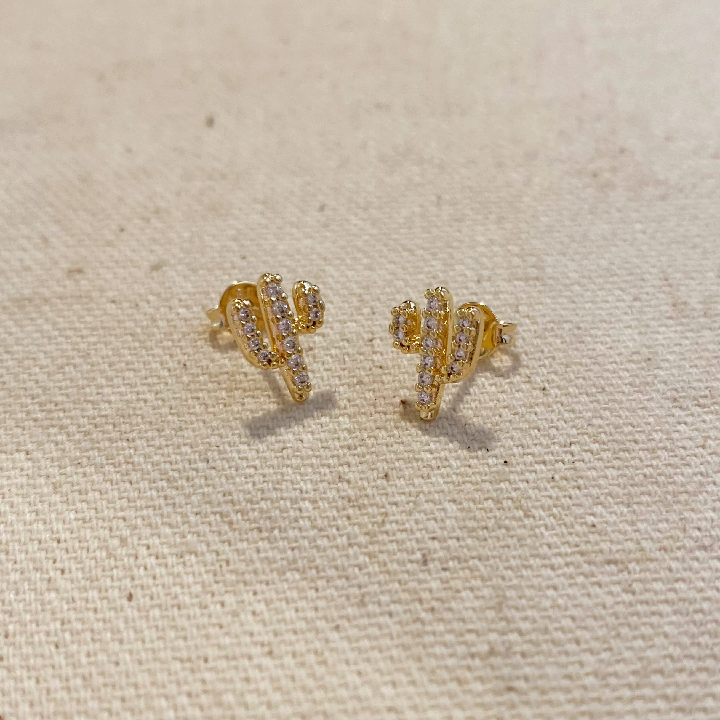 18k Gold Filled Cactus Stud Earrings With Micro Cubic Zirconia Stones