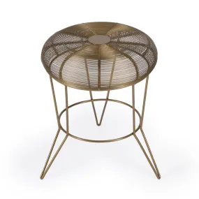 18" Antique Gold Iron Round End Table By Homeroots