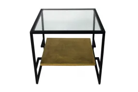 22" Bronze And Clear Glass And Iron Square End Table With Shelf By Homeroots