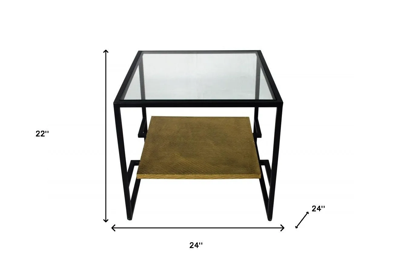 22" Bronze And Clear Glass And Iron Square End Table With Shelf By Homeroots