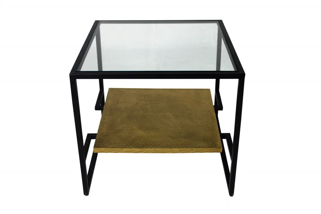 22" Bronze And Clear Glass And Iron Square End Table With Shelf By Homeroots