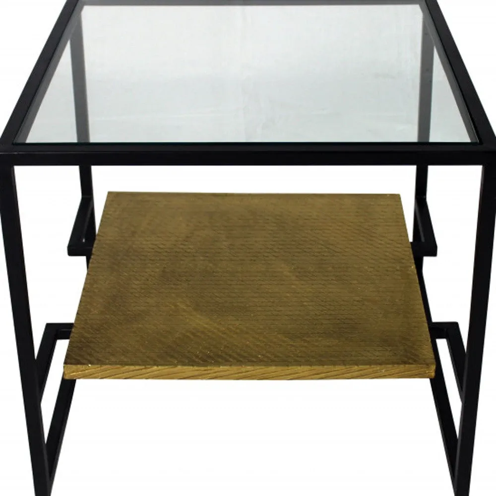 22" Bronze And Clear Glass And Iron Square End Table With Shelf By Homeroots