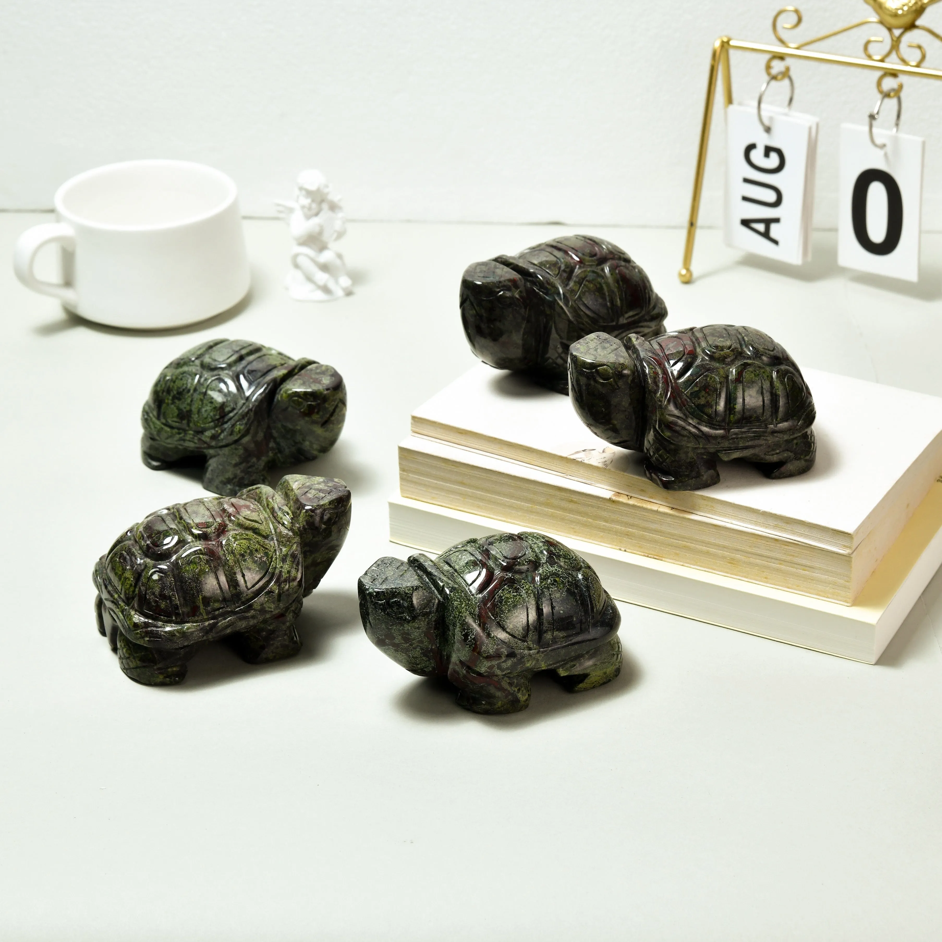 4 Blood Stone Turtle Natural Gemstone Carving