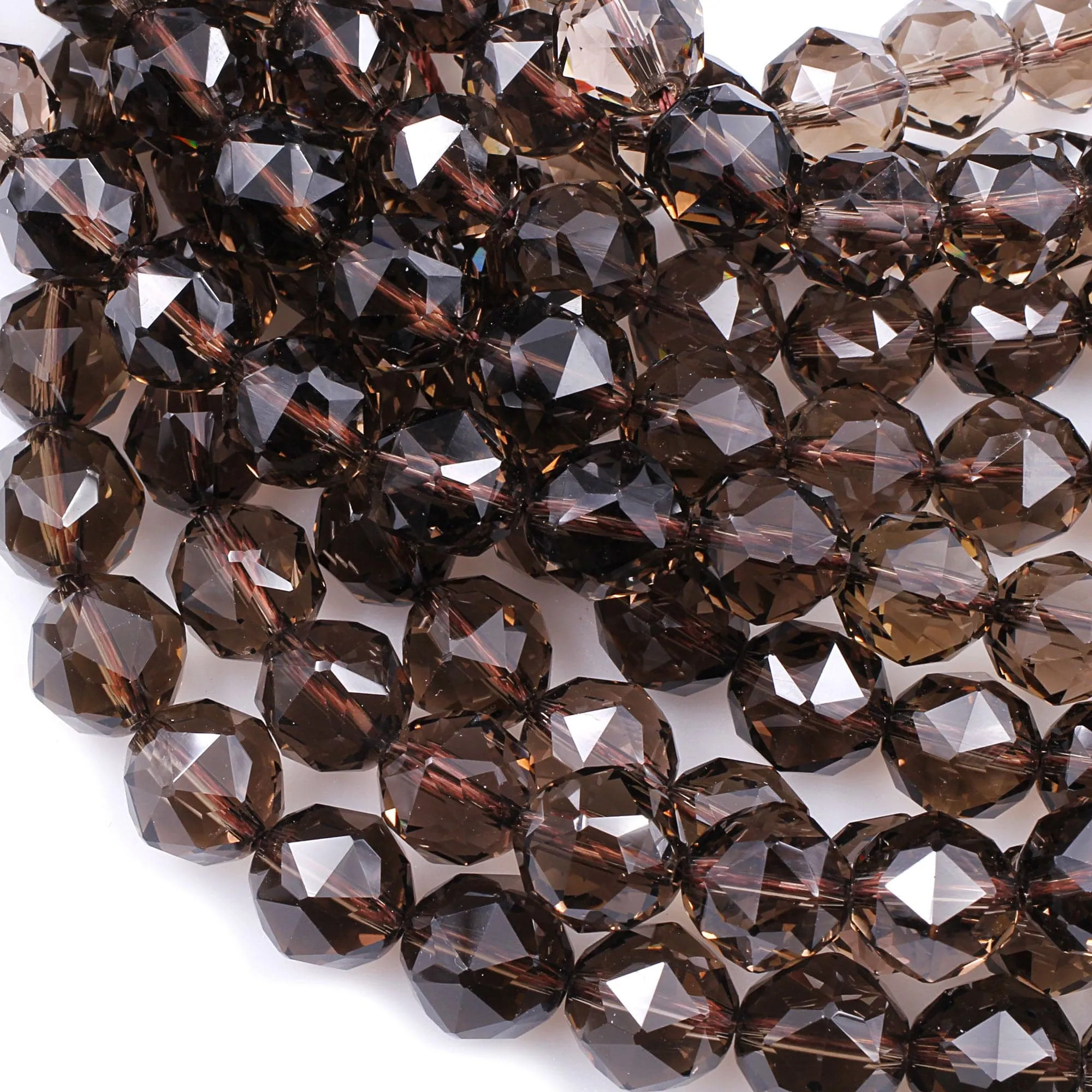 AAA Gem Grade Genuine Natural Smoky Quartz Beads Faceted 6mm 8mm 10mm 12mm 14mm Round Gemstone New Double Hearted Star Cut 16" Strand