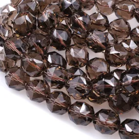 AAA Gem Grade Genuine Natural Smoky Quartz Beads Faceted 6mm 8mm 10mm 12mm 14mm Round Gemstone New Double Hearted Star Cut 16" Strand