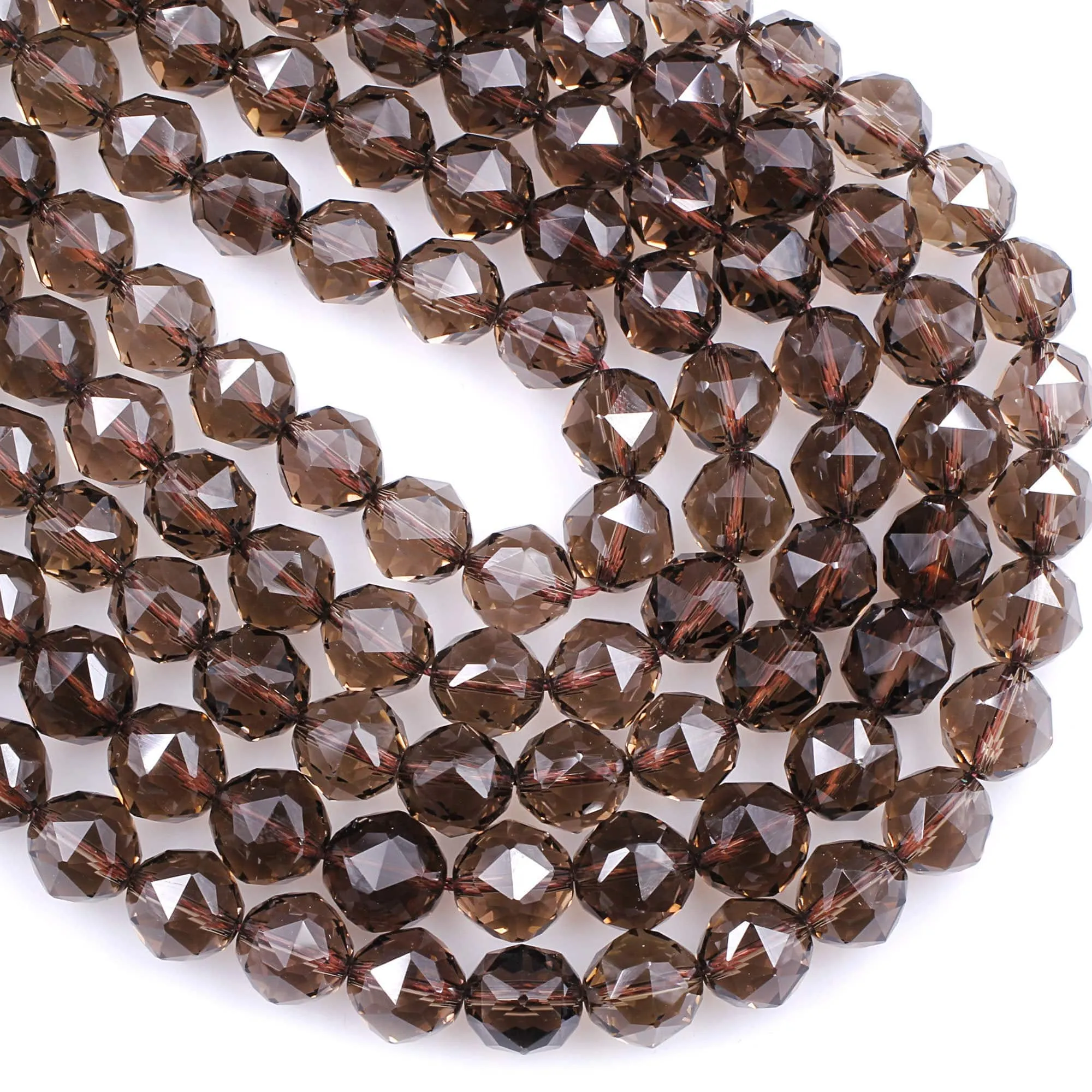 AAA Gem Grade Genuine Natural Smoky Quartz Beads Faceted 6mm 8mm 10mm 12mm 14mm Round Gemstone New Double Hearted Star Cut 16" Strand