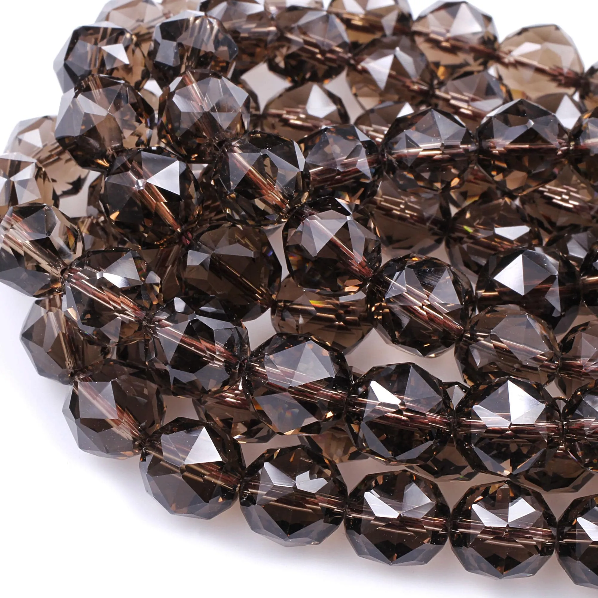 AAA Gem Grade Genuine Natural Smoky Quartz Beads Faceted 6mm 8mm 10mm 12mm 14mm Round Gemstone New Double Hearted Star Cut 16" Strand