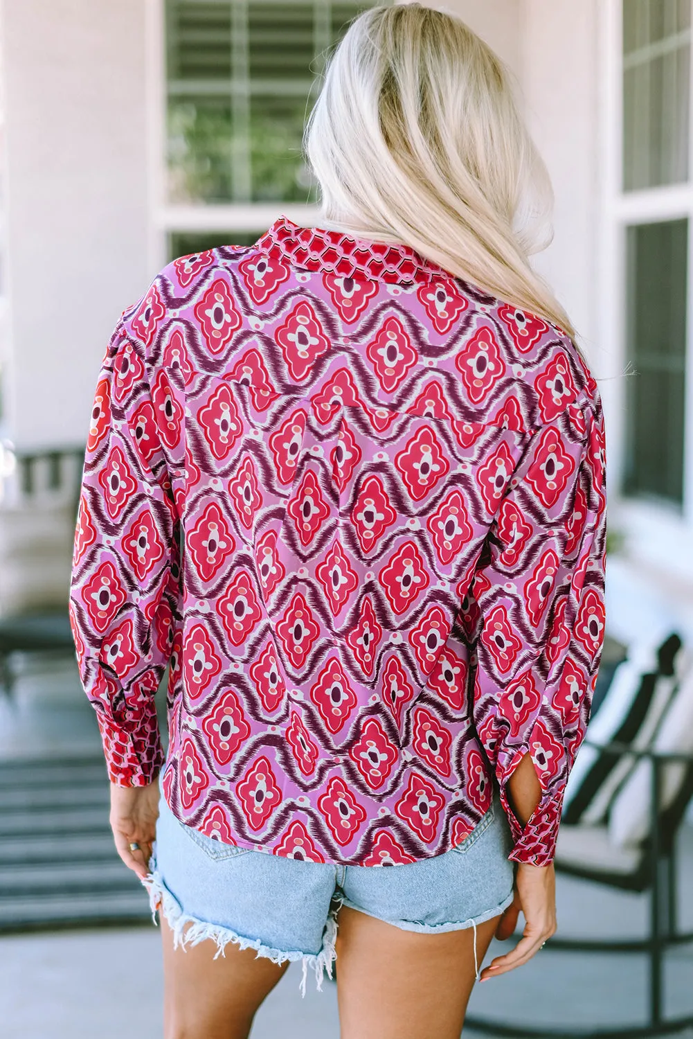 Abstract Print Button Up Long Sleeve Shirt