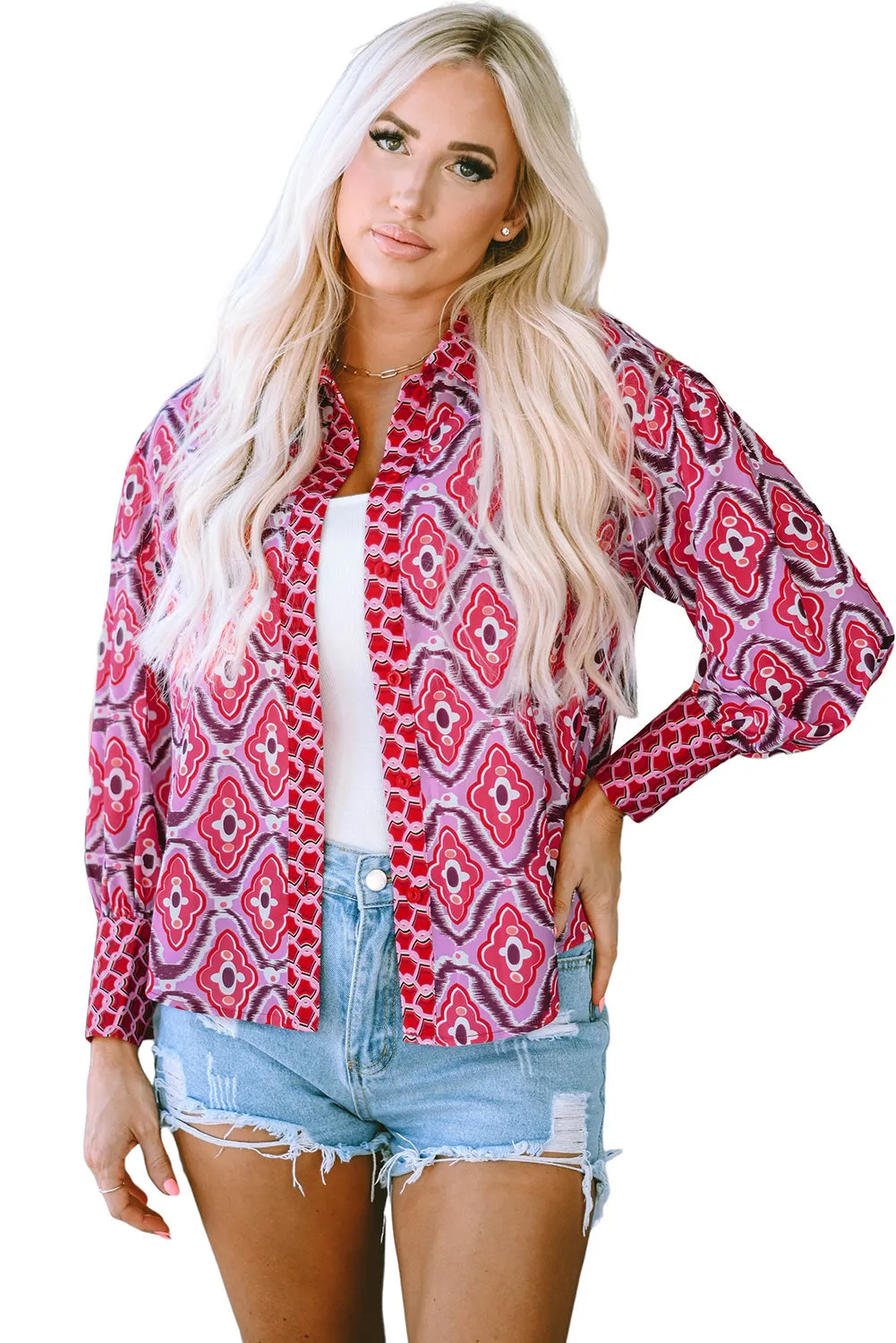 Abstract Print Button Up Long Sleeve Shirt