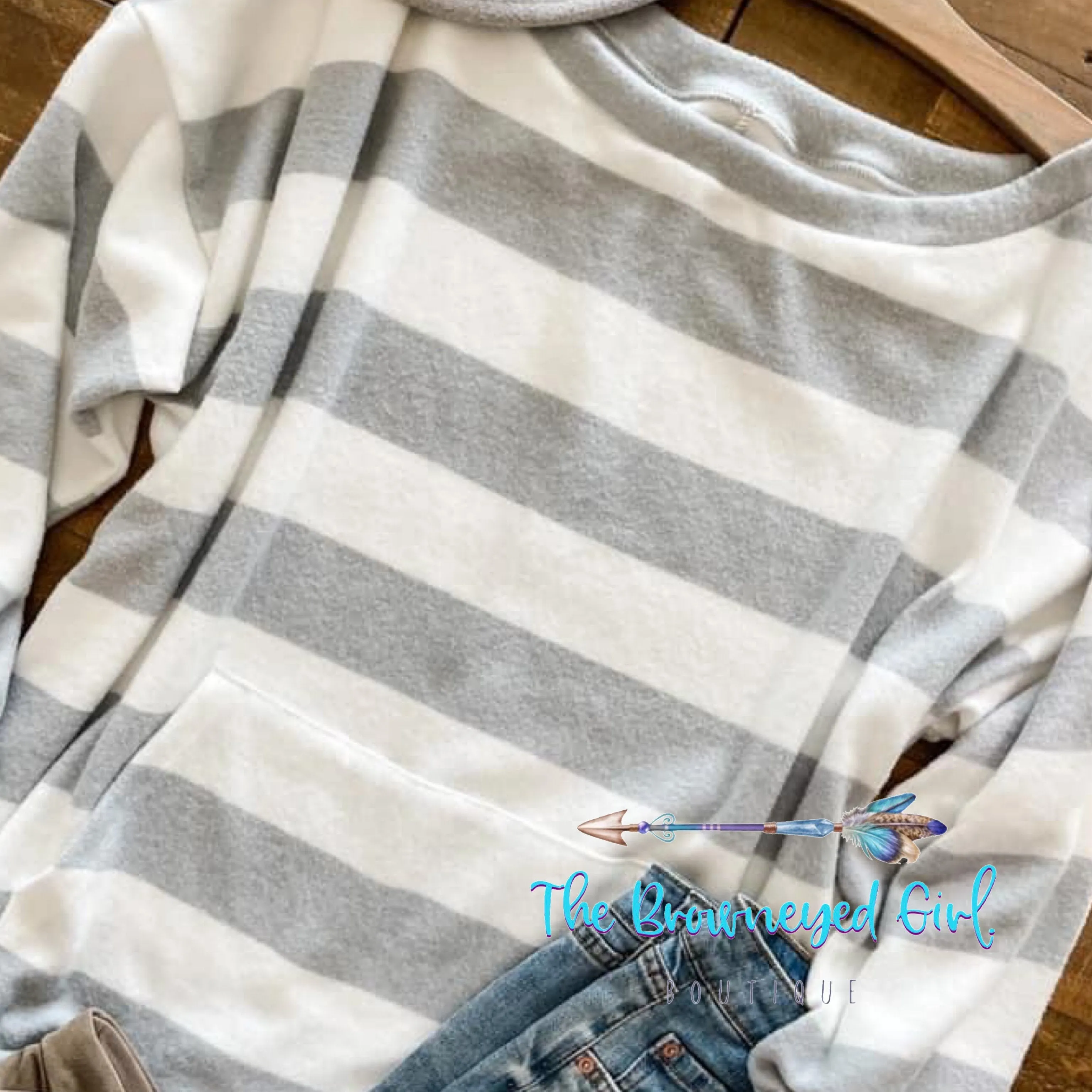 Addison Stripe Pullover Front Pocket Sweat Shirt