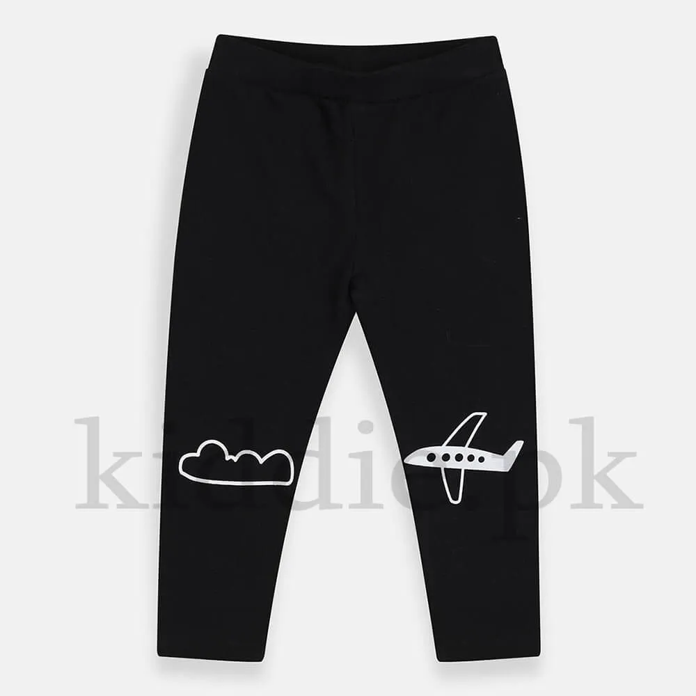 Baby Black Aeroplane Printed Leggy 1248