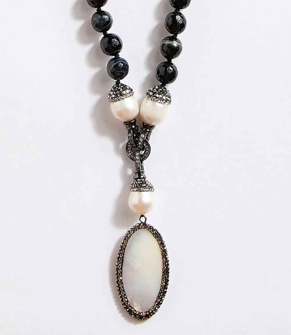 Beaded Long Mother of Pearl Necklace