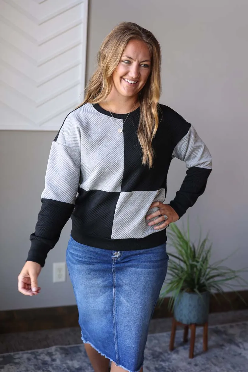 Black Colorblock Textured Top