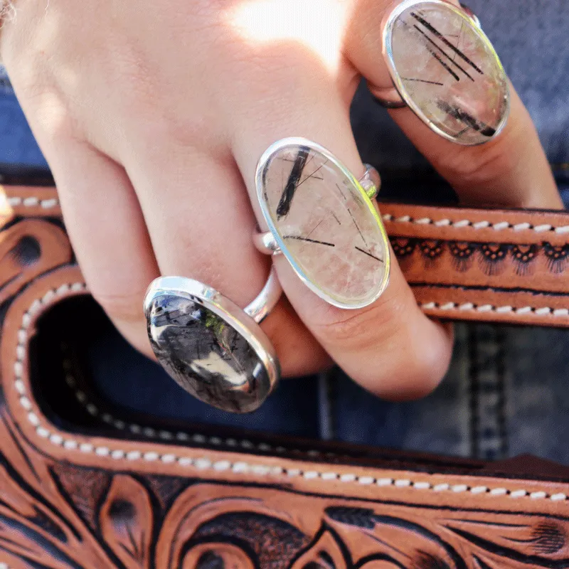 Black Rutilated Quartz Oval Ring