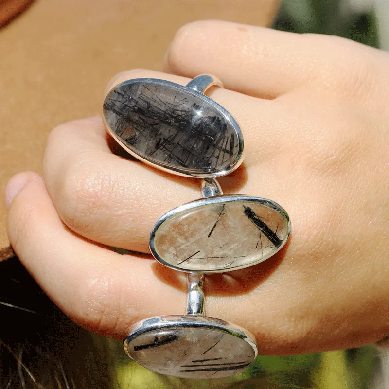 Black Rutilated Quartz Oval Ring