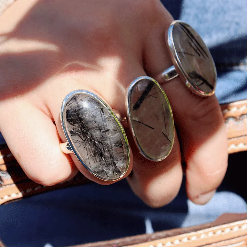 Black Rutilated Quartz Oval Ring