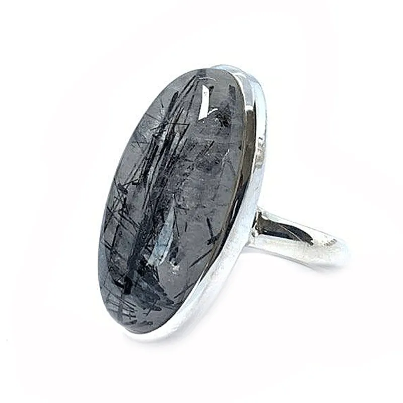 Black Rutilated Quartz Oval Ring