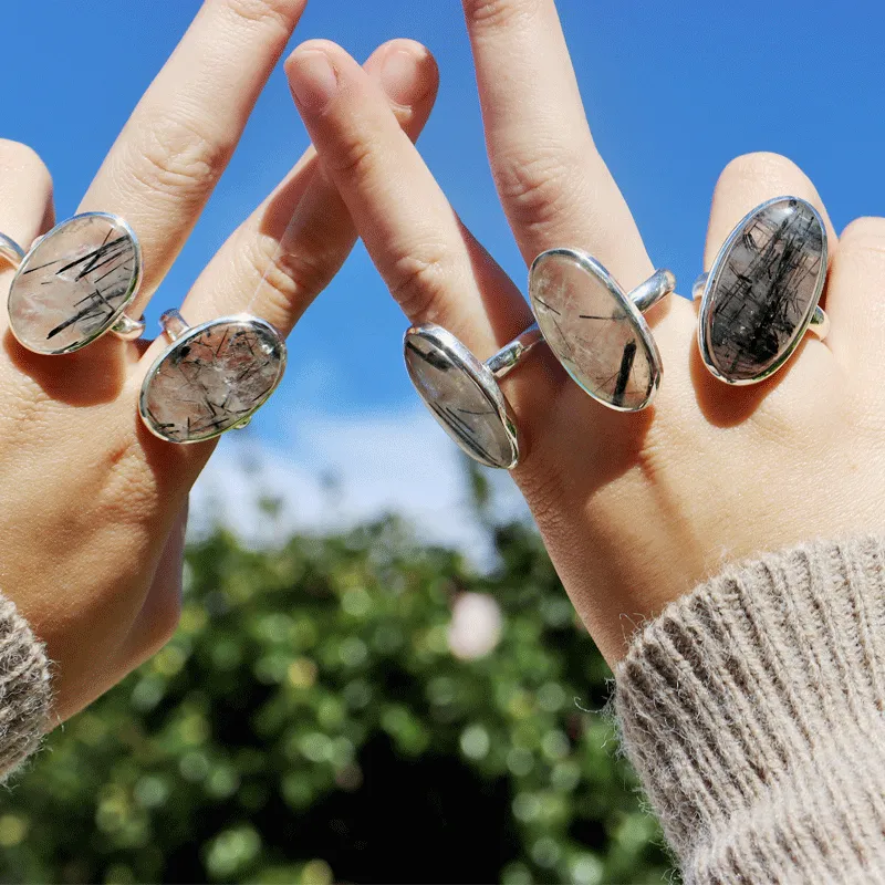 Black Rutilated Quartz Oval Ring