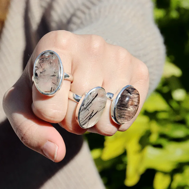 Black Rutilated Quartz Oval Ring