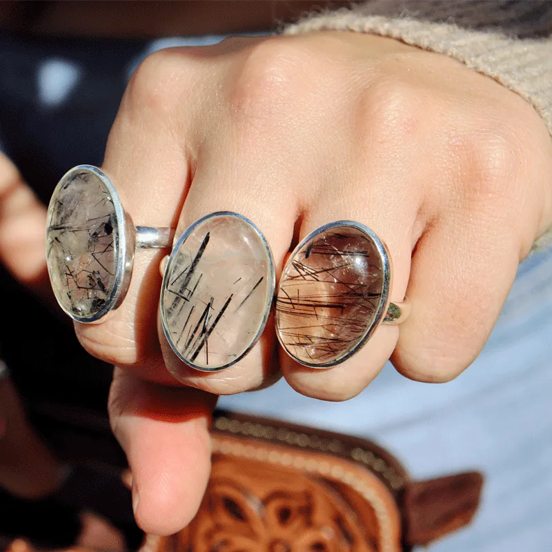 Black Rutilated Quartz Oval Ring