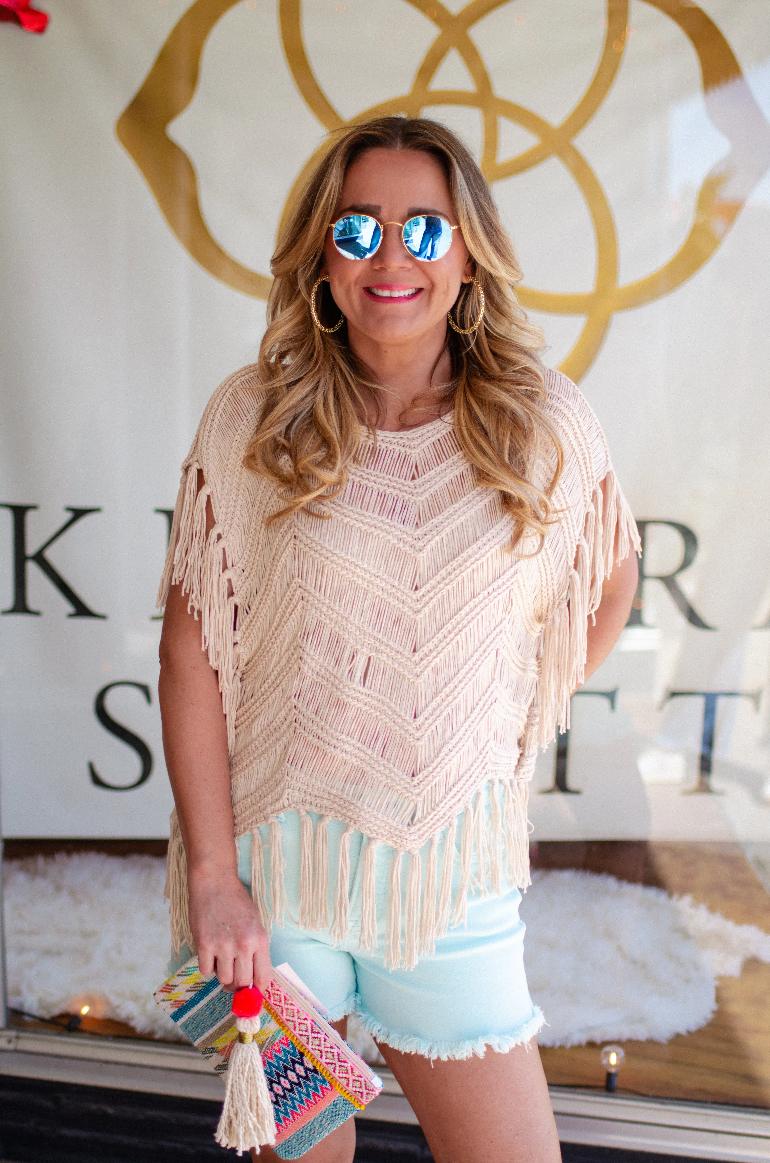 Boho Crochet Fringe V-Neck Top in Natural