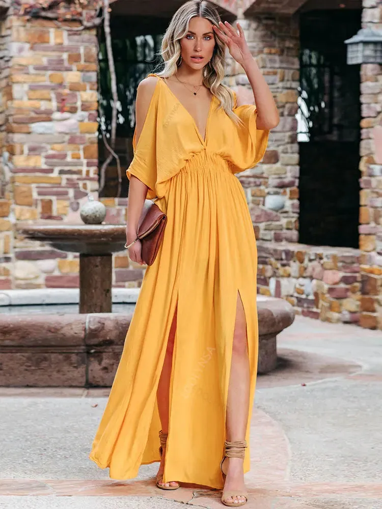 Boho Sommer Chiffon Tunikakleid mit V-Ausschnitt