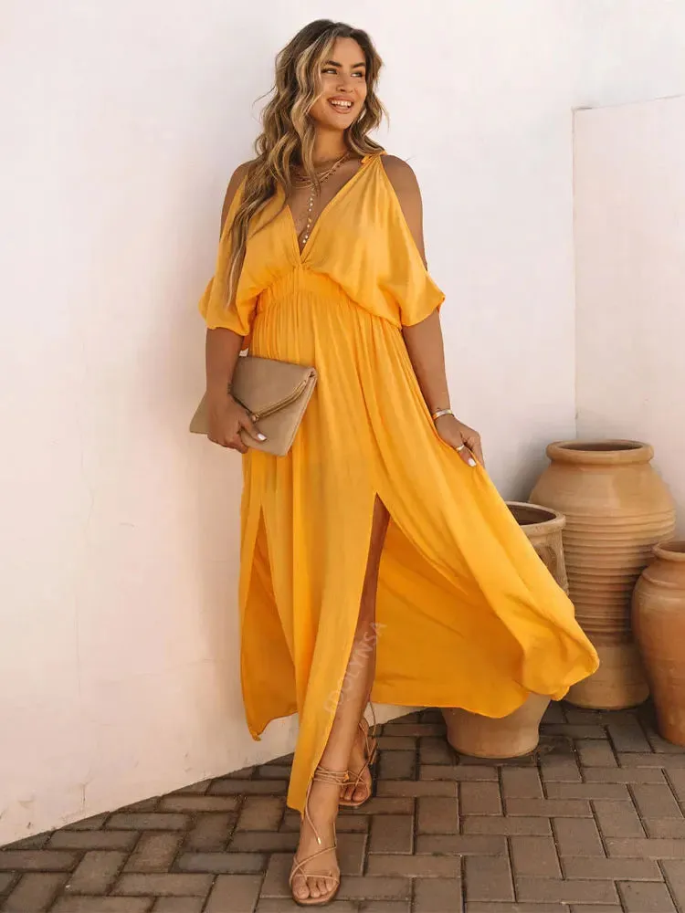 Boho Sommer Chiffon Tunikakleid mit V-Ausschnitt