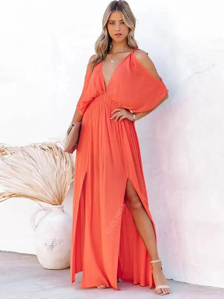 Boho Sommer Chiffon Tunikakleid mit V-Ausschnitt