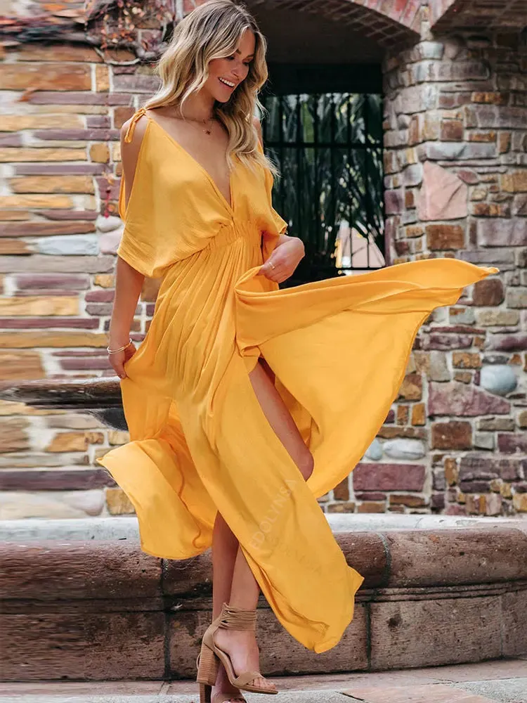 Boho Sommer Chiffon Tunikakleid mit V-Ausschnitt