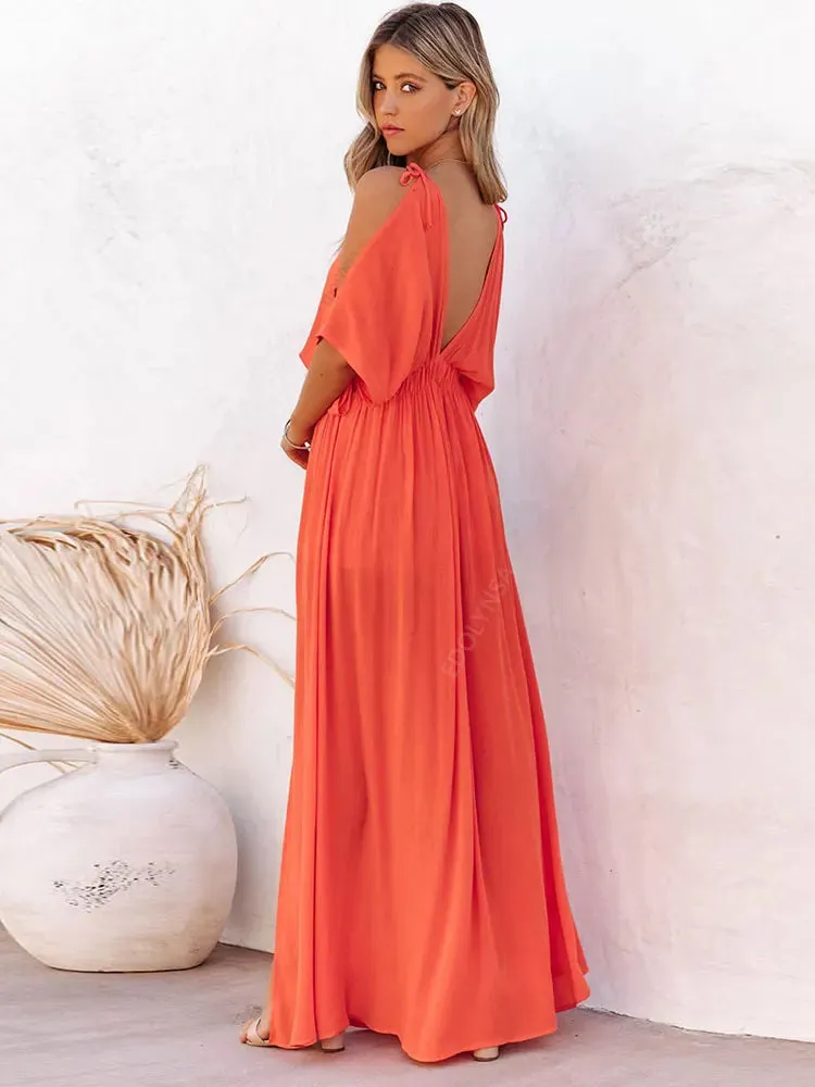 Boho Sommer Chiffon Tunikakleid mit V-Ausschnitt