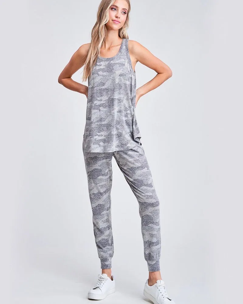 Camo Print Lounge Wear Set - Grey