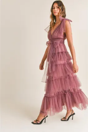 Carmella Tiered Tulle Maxi Dress - Plum