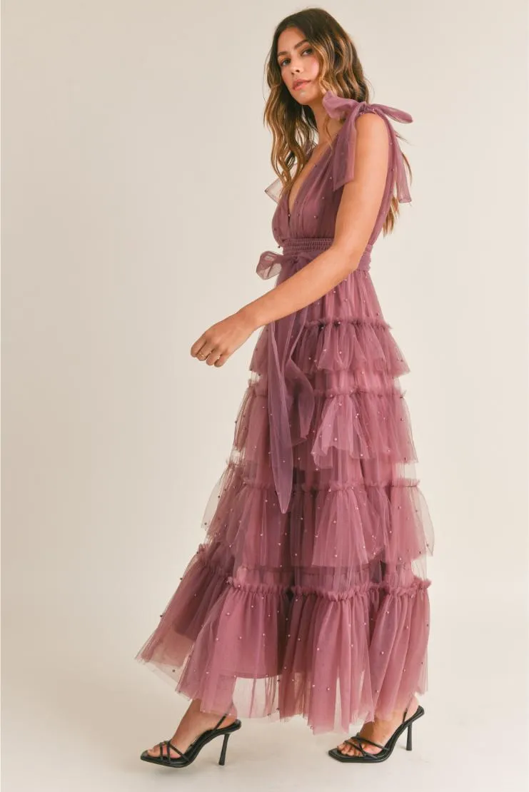 Carmella Tiered Tulle Maxi Dress - Plum