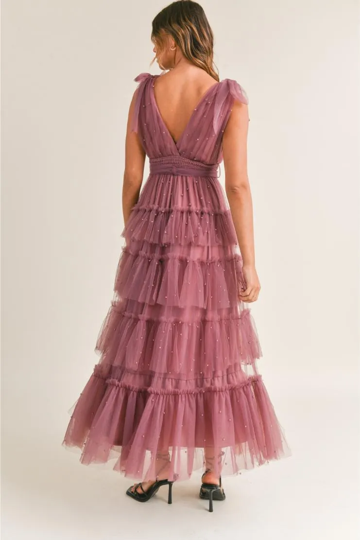 Carmella Tiered Tulle Maxi Dress - Plum