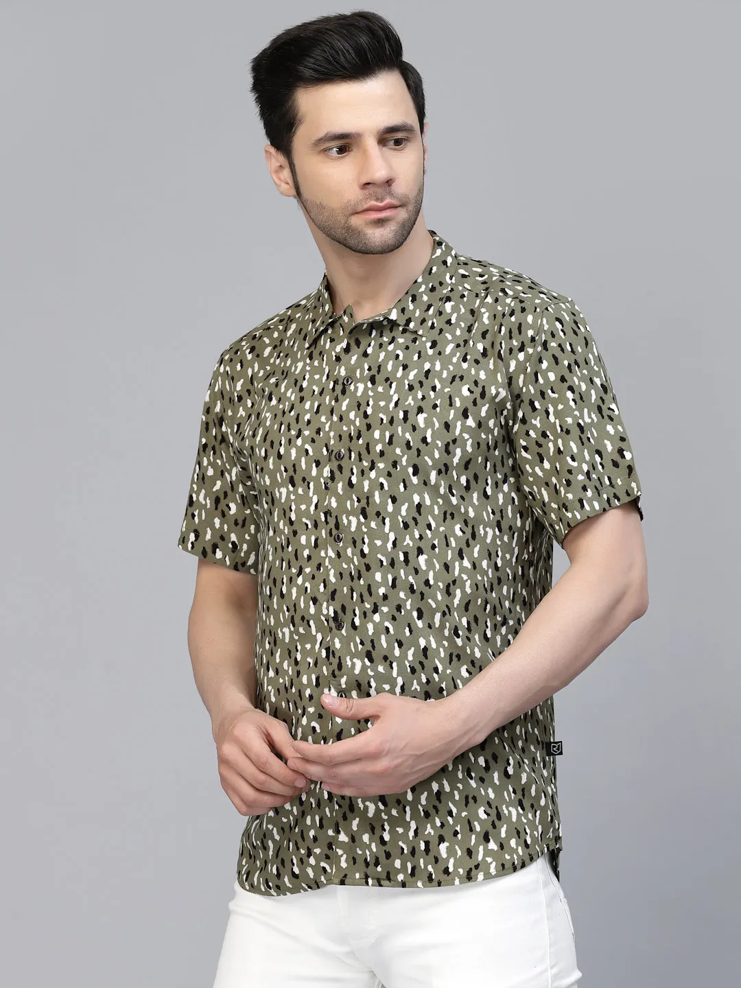 Cheetah Printed Half Sleeves Rayon Shirt With Cuban Collar