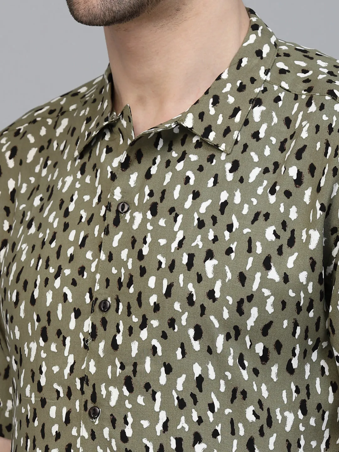 Cheetah Printed Half Sleeves Rayon Shirt With Cuban Collar