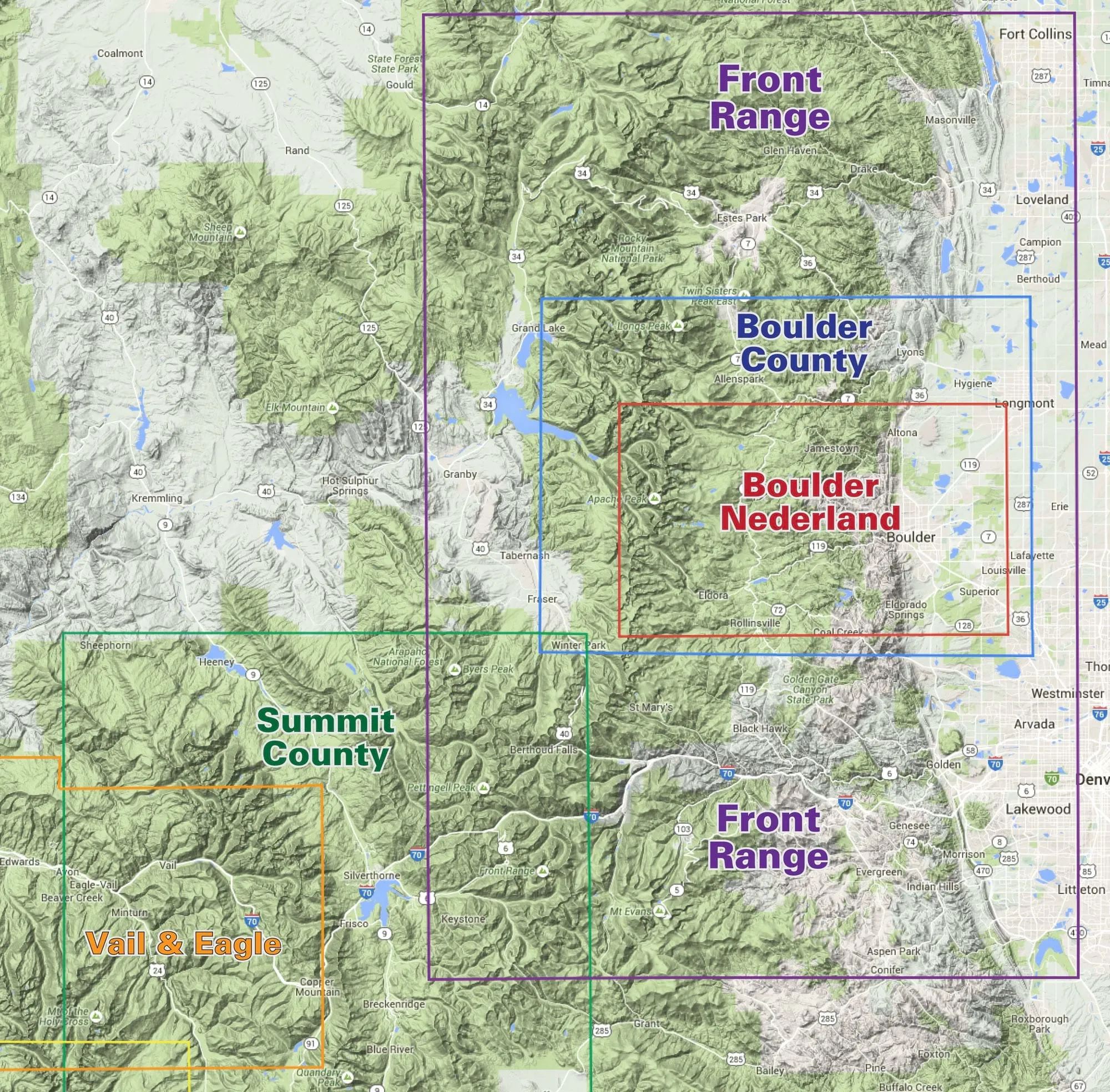 Colorado Boulder County - Trails and Recreation Topo Map | Latitude 40°