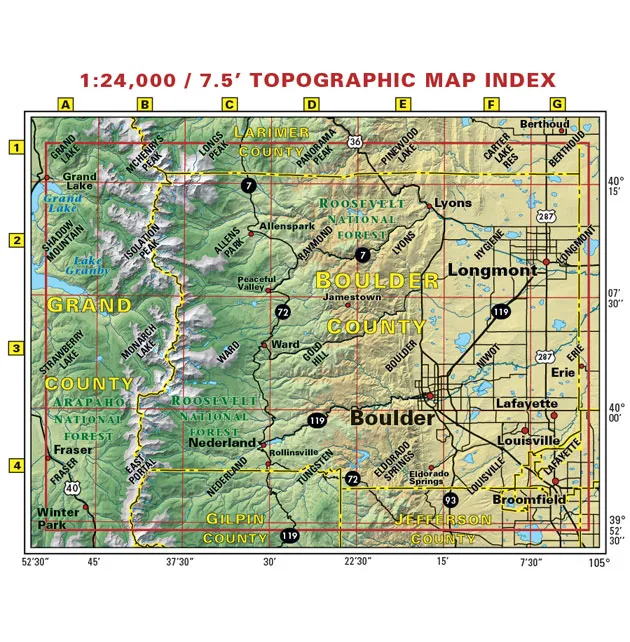 Colorado Boulder County - Trails and Recreation Topo Map | Latitude 40°