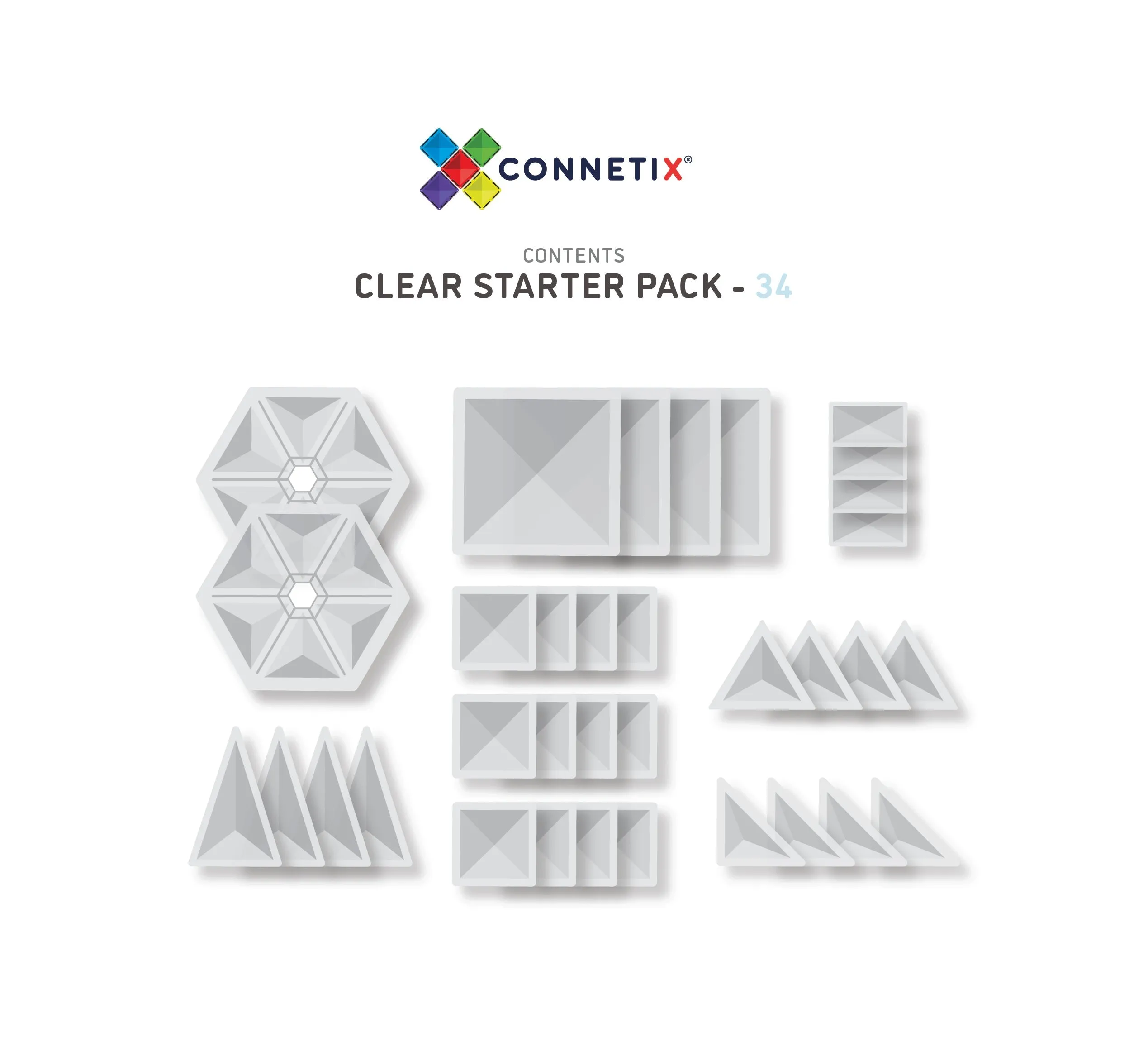 Connetix Tiles - 34 Piece Starter Pack - Clear