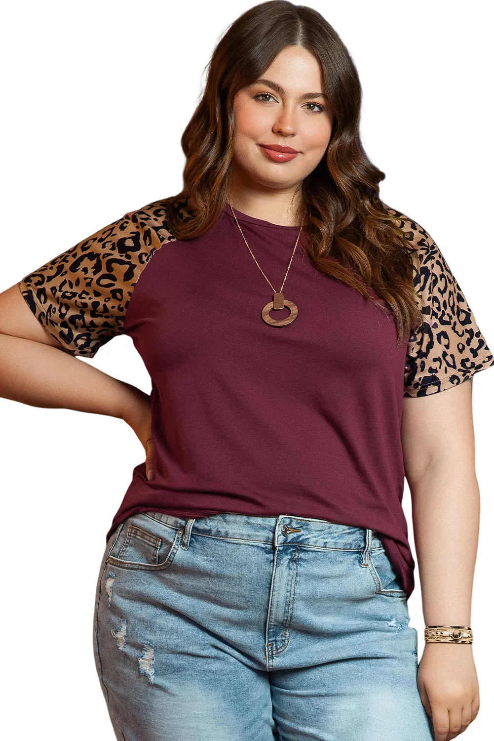 Contrast Raglan Plus Size T-shirt