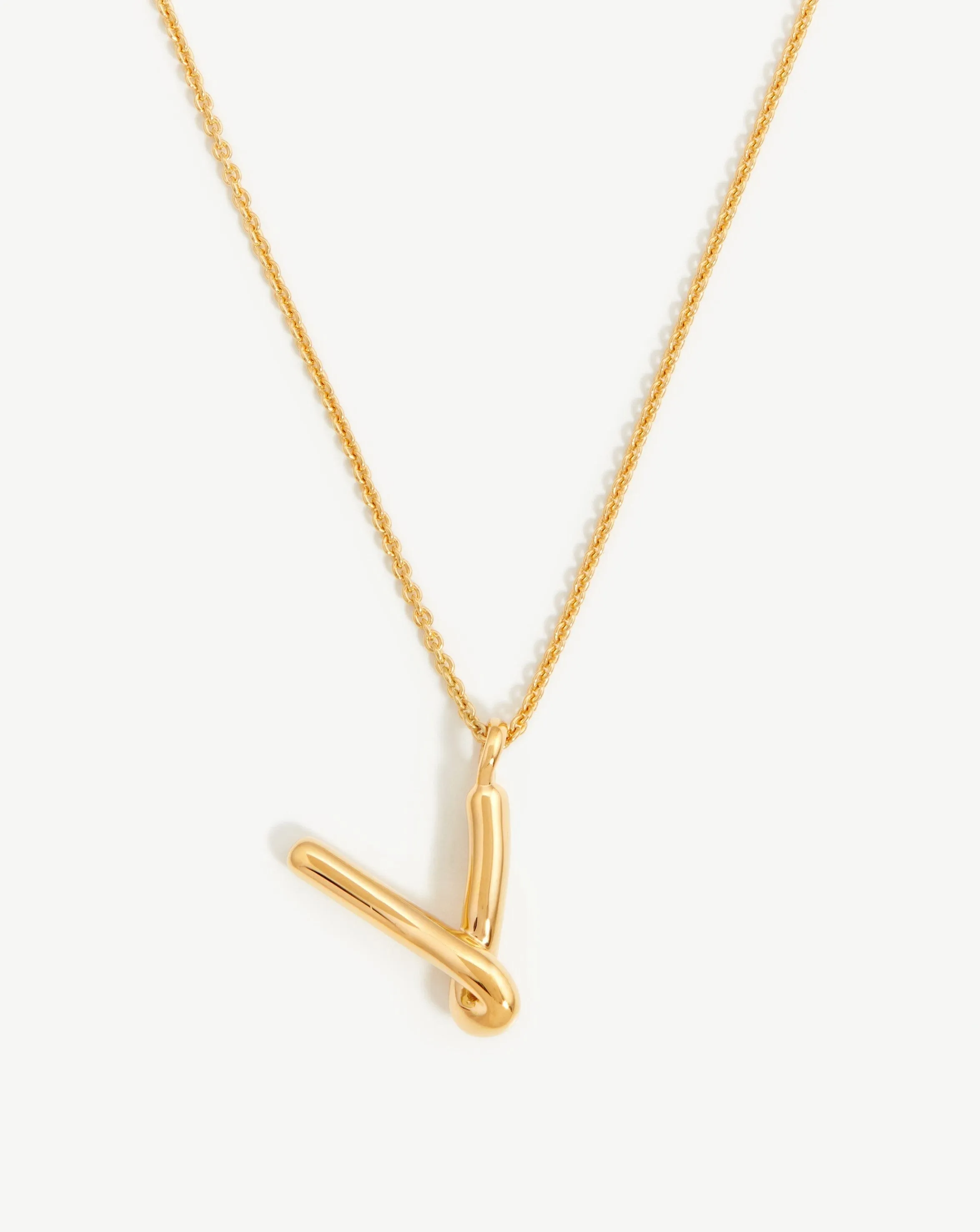 Curly Molten Initial Pendant Necklace - Initial V | 18ct Gold Plated Vermeil