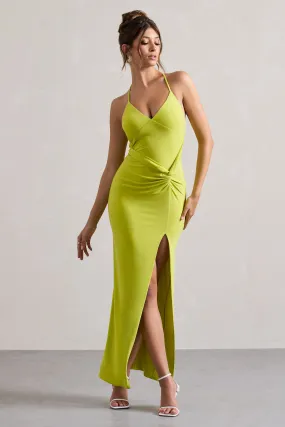 Domenica | Robe longue vert citron à dos nu détail torsadé et fente sur la jambe