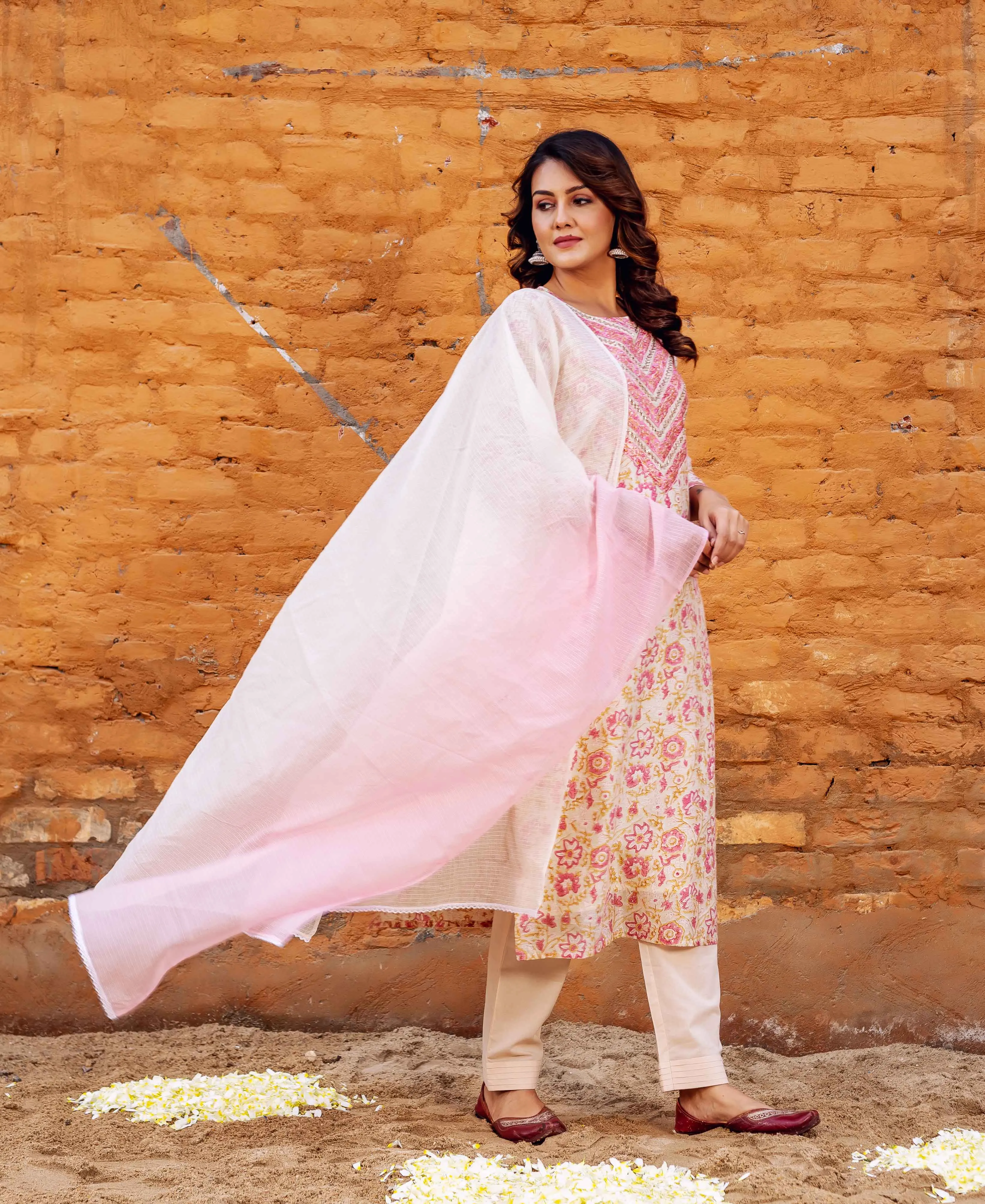 Farah Chanderi Block Printed Straight Kurta