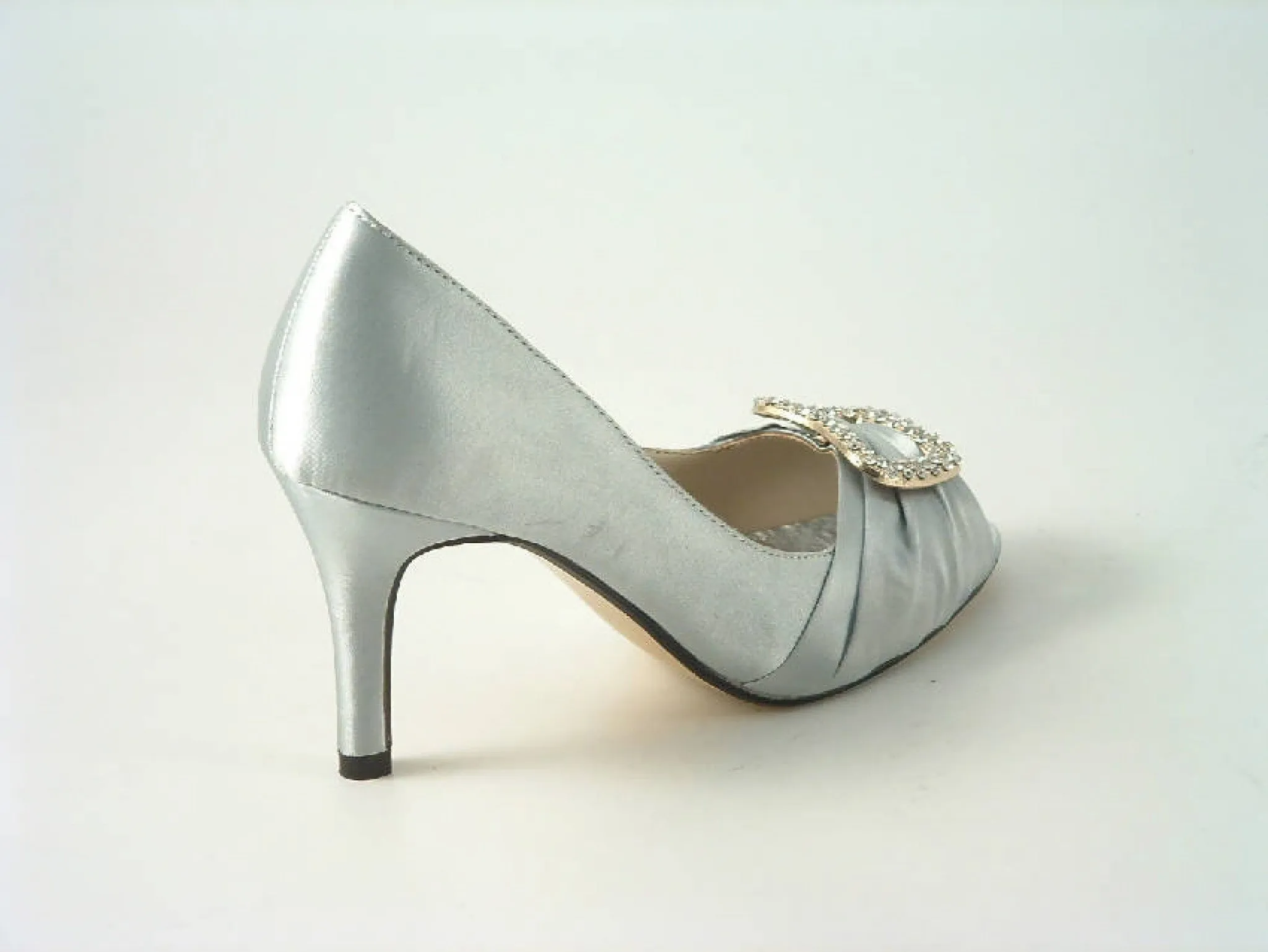 Glitz Shoes Satin Low Heel Peep Toe Court Shoe