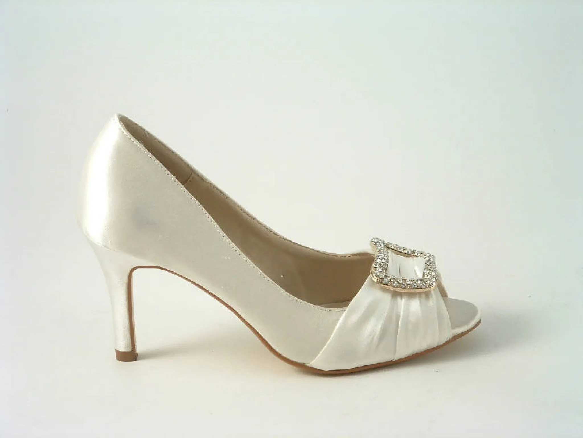 Glitz Shoes Satin Low Heel Peep Toe Court Shoe