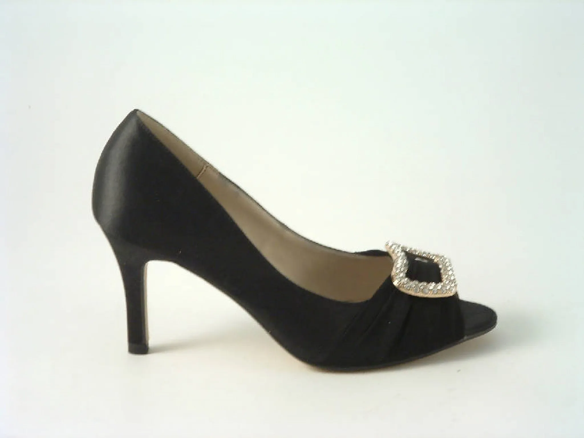 Glitz Shoes Satin Low Heel Peep Toe Court Shoe