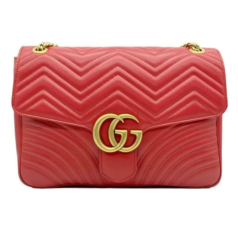 Gucci GG Marmont Large Hibiscus Red Leather Shoulder Bag