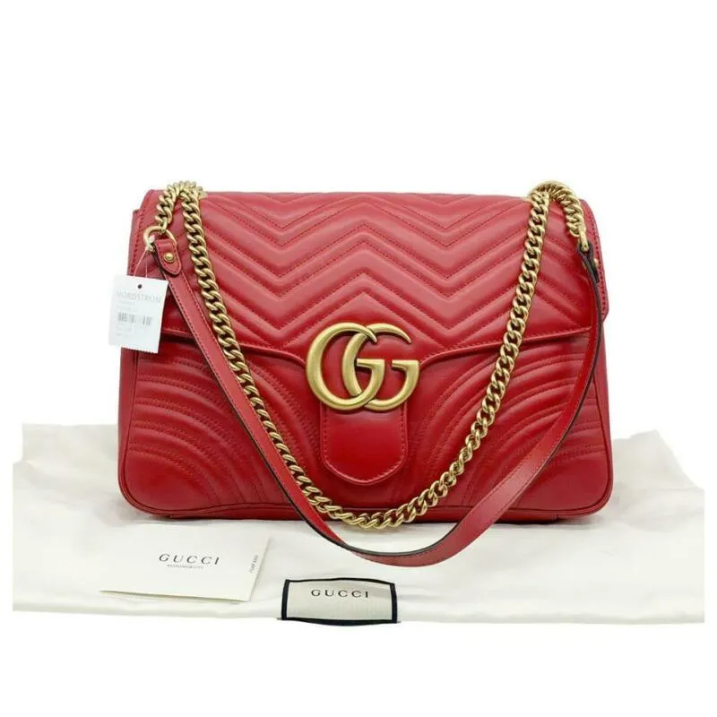 Gucci GG Marmont Large Hibiscus Red Leather Shoulder Bag