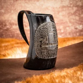 Horn Mug With Viking Longship Design